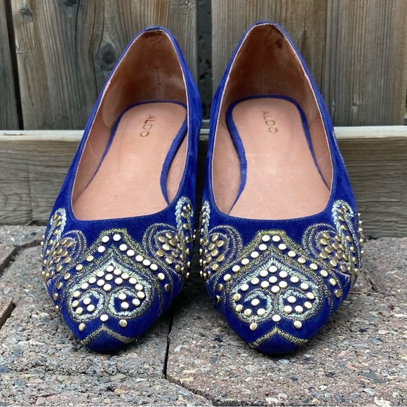 Aldo women royal blue with rhinestone pointed toe flats. Size 8,5/39. Used. - Picture 8 of 8
